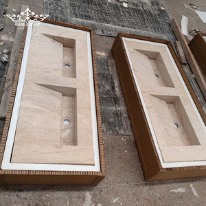 GOLDTOP Polished Surface factory Wholesale Glossy Beige Cappuccino <b>Marble</b> integrated sink for bathroom vanity <b>tops</b> - Product Image 5