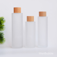 Bouteille en verre dépoli à épaule plate de 100 ml, 120 ml, 150 ml avec couvercle en bambou, rechargeable, pour toner, huile essentielle, soins de la peau - Vente en gros