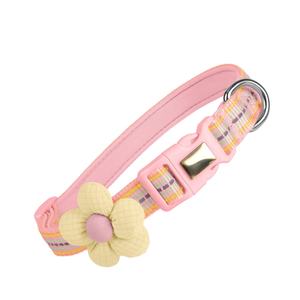 Classic Small Flower Embossed Reflective Adjustable <b>Dog</b> Cat Strong Traction Webbing Soft Unbreakable Lining Pet <b>Collar</b> - Product Image 2