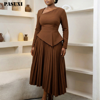 Robes printemps-automne PASUXI pour femmes, robes décontractées élégantes à taille haute, col incliné, manches longues, plissées, robe de bureau pour femmes