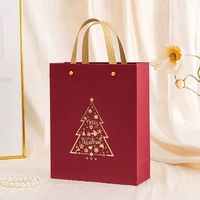 Sac cadeau élégant avec impression à chaud, poignée tressée, réutilisable, thème Noël, emballage cadeau vide