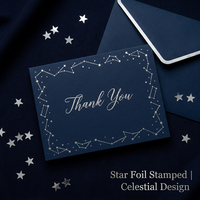 Cartes de remerciement de luxe bleu marine avec dorure à chaud, enveloppes, cartes de vœux Constellation Nuit Étoilée pour mariages et usage professionnel