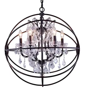 Candelabro de cristal con 6 luces de 22 ", estructura de hierro antigua y rústica de Atom, lámpara colgante de bola de globo