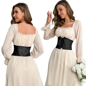 New Fashion Women Plus Size Sexy Satin Vintage Underbust Short Waist Training Tied Corset Elastic Wide Cincher Belt Lace