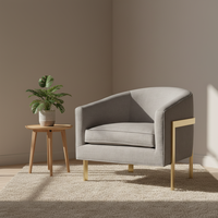 Moderner Sessel mit Metallgestell, Freizeitstuhl mit Armlehnen, Grauer Leinenstoff, Designer-Luxus für Hotel & Zuhause