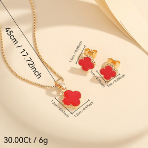 Set di Orecchini e Collana in Ottone con <span class=keywords><strong>Quadrifoglio</strong></span> di Tendenza, Gioielli Raffinati da Donna in Vari Colori, Orecchini a Perno e <span class=keywords><strong>Ciondolo</strong></span>, Vendita Transfrontaliera - Product Image 2