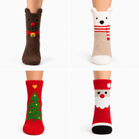 Chaussettes en chenille duveteuse de Noël, série animaux (Père Noël, renne, ours), en peluche, confortables, fantaisie, chaudes, pour les fêtes