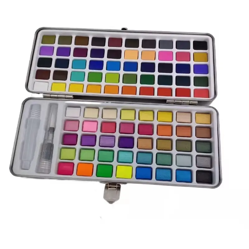 Superior 100% DRY Solid Water Color Watercolor Paint Set 72/90/100 watercolour travel pallet with Paint brush for Drawing