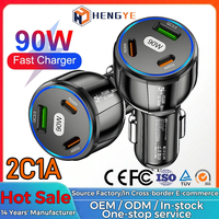 Adaptor Mobil 90W 3 Port Tipe C Pengisi Daya Ponsel di Mobil Pengisian Cepat 30W USB C PD QC 3.0 Pengisi Daya Mobil 3-in-1 untuk Ponsel