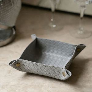 Woven Faux Leather Jewelry <b>Makeup</b> <b>Box</b> Household Valet Tray Foldable Design Storage Organizer - Product Image 5