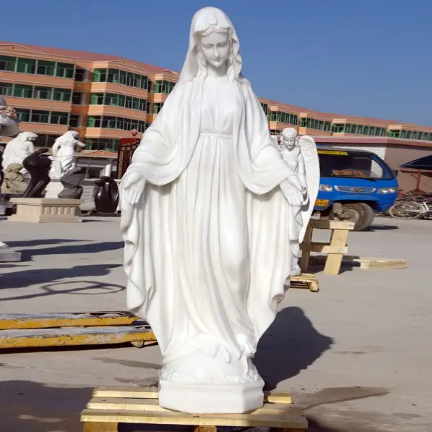 Estatua religiosa de la Virgen María de mármol blanco de piedra personalizada, estatua de mármol de María, estatua de María a la venta, Estatua de la Virgen María