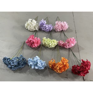 Bouquet d'hortensias artificiels de qualité artisanale, 27 pétales, fleurs en soie à cinq têtes, décoration de mariage et de maison - Product Image 2