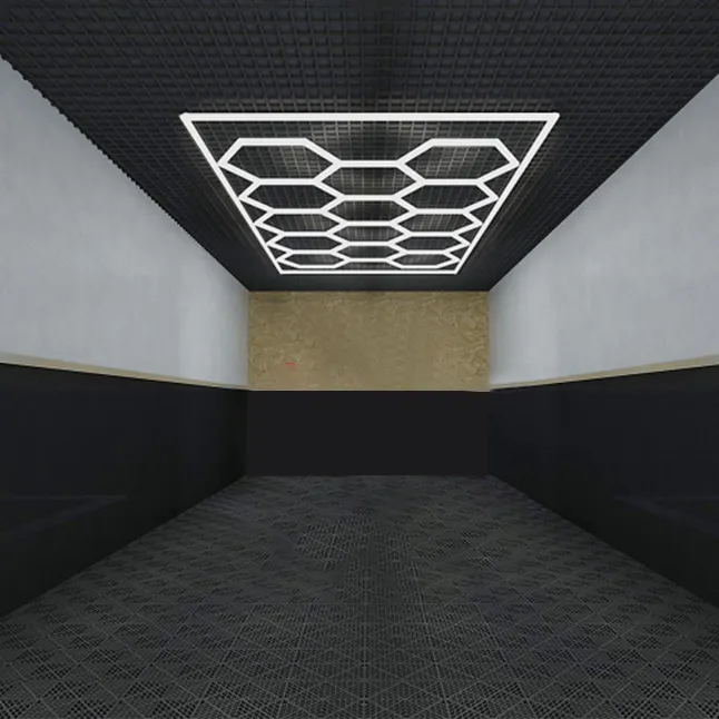 Customized hive design honeycomb hexagrid garage ceiling working light for car shop showroom gymnasium supermarket barbershop