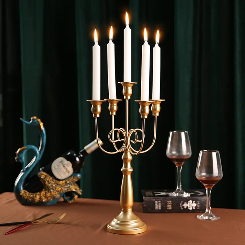 Candelabros de mesa de metal, castiçal europeu, antiguidade, 3 braços, 5 braços de metal, peças de mesas, casamento, dourado, castiçal, grande suporte de vela