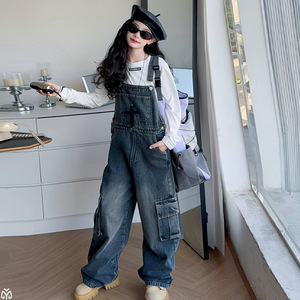 <span class=keywords><strong>Pantalon</strong></span> en jean à coussinets pour filles, style coréen, printemps-automne 2026, salopette détachable, <span class=keywords><strong>pantalon</strong></span> en denim pour adolescentes - Product Image 1