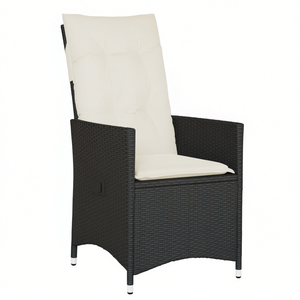 Silla de Jardín Reclinable de Ratán Negro con Cojín, Muebles de Exterior Contemporáneos - Product Image 1