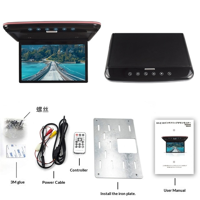 13.3/14/15.6 Inch Wide IPS Screen Car Roof Mount Flip Monitor 1920*1080 Stereo MP5 Player USB Connection OEM Overhead Ceiling TV