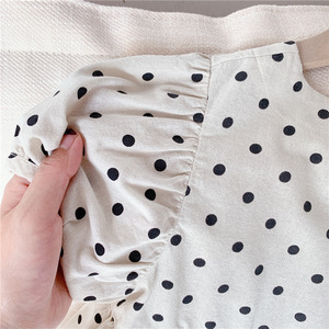 Vêtements d'été pour bébé Robes pour enfants Mode Robes en lin et coton à pois pour filles - Product Image 6