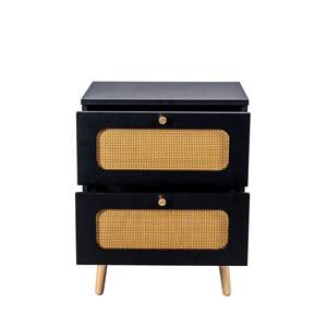 DB 2-Drawer Rattan Nightstand for Bedroom or <b>Living</b> <b>Room</b> Handmade <b>End</b> <b>Table</b> with 2 Decorative Drawers Assembled - Product Image 4