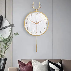 Nordic Gold Deer Head Wall Decor Clock 2023 Creative Luxury Pendulum Clock Metal Decorative 3D Wall Clock Horloge Unique Gift