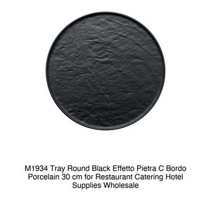 Round <b>Black</b> Serving Platter with Stone Effect Ø 30 cm with Porcelain Edge M1934 - Product Image 2