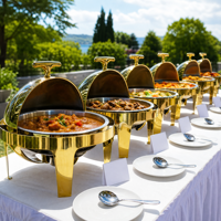 Ensemble de réchauds de luxe à couvercle roulant, chauffe-plats commerciaux en acier inoxydable pour buffet avec supports à combustible, équipement de restauration
