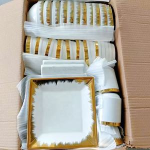 Ensemble de <span class=keywords><strong>vaisselle</strong></span> en céramique plaquée or, bols et assiettes, <span class=keywords><strong>porcelaine</strong></span> blanche pour restaurant et hôtel de luxe - Product Image 5