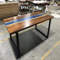 Meja Makan Kayu Walnut Gaya Mewah dengan Resin Epoxy untuk Restoran, Meja Makan Kayu dengan Resin Epoxy
