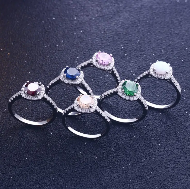 925 sterling silver Emerald Opal Tanzanite Ruby Cubic Zircon engagement wedding ring