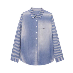 智能博主风格复古条纹爱心刺绣翻领宽松全棉长袖衬衫 Sn8755 - Product Image 5