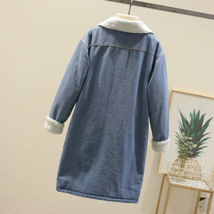 Wholesale Women's Luxury Long Winter <strong>Denim</strong> <strong>Jacket</strong> <strong>With</strong> Fur Lining - Product Image 3