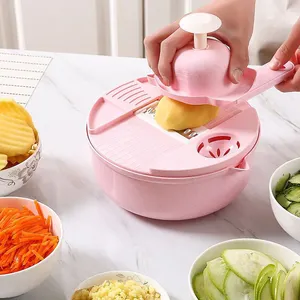 12 in 1 Wheat Straw Innovation Multifunction High Capacity Vegetable Chopper Slicer Vegetable Cutter With Drain Basket