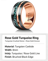 Großhandel Roségold Wolframcarbid-Ring Gebürstetes Schwarz mit Türkis-Einlage 8mm Paarringe Ehering Verlobungsring Versprechen-Ring