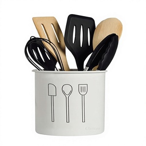 Porte-ustensiles de cuisine cylindrique, support de rangement minimaliste pour cuillères, spatules et fouets - Product Image 1
