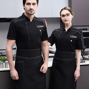 Summer Work Short-sleeved Shirt for Restaurant Staff Hotel Waiter Black Chef Jacket With Pockets Waiter Uniform