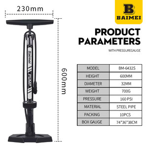 BAIMEI vente directe d'usine pompe à vélo au sol de haute qualité, convient aux types de valves <span class=keywords><strong>Schrader</strong></span> et <span class=keywords><strong>Presta</strong></span> accessoires de vélo de pompe à air portables - Product Image 4