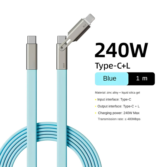TKT 2-in-1 Fast Charging Type-C/L Liquid Silicone Braid Cable 480Mbps Metal Compatible with IPhone Android in Tiktok Hot Sale