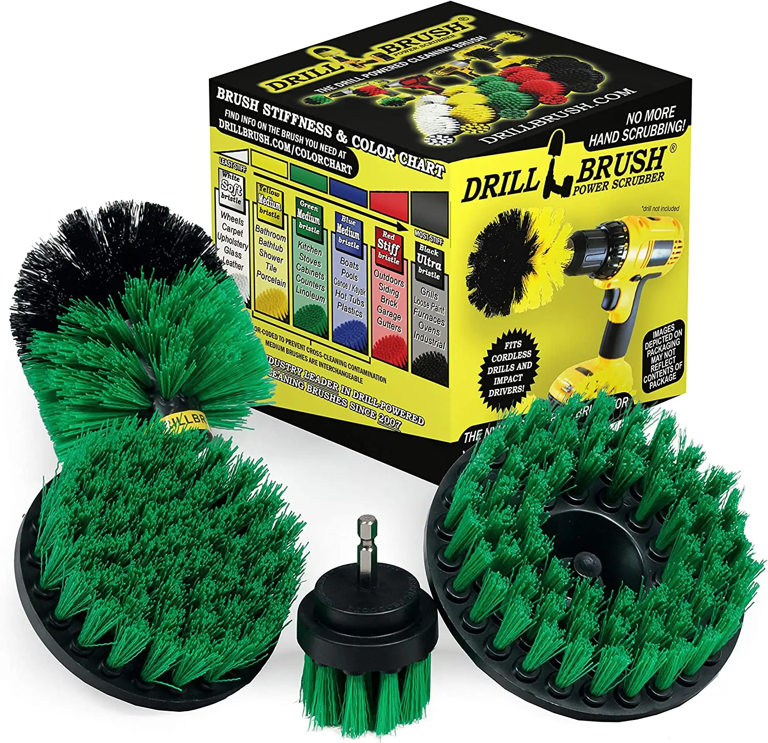 PEXCRAFT 4pcs Green Scrubber Drill Brush Set Cleaning with Long Attachement