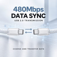 Câble de données USB 2.0 USB-C vers USB-C 480 Mbps 60 W 3 A Charge rapide en nylon tressé avec cuivre étamé motif cristal de glace Vente en gros