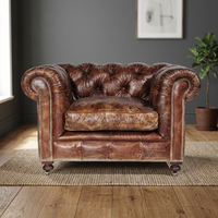 Fauteuil inclinable carré contemporain de style industriel pour salon de villa, en bois massif, une place, en cuir véritable, pour appartement européen