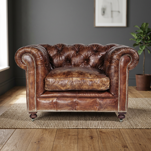 Sofá Reclinable Vintage e Industrial de Madera Maciza y Cuero Genuino para Sala de Estar - Product Image 3