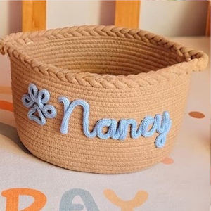 カスタム名保育園バスケットモダンコットンロープ収納ギフト新生児用パーソナライズされたサークル形状シャワー用 - Product Image 5