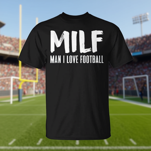 T-shirt Milf Man I Love Football, humoristique pour adultes, noir, coupe unisexe - Product Image 1