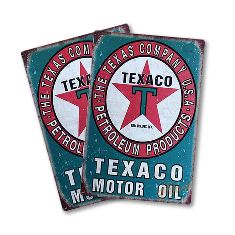 TEXACO 모터 오일 레트로 오일 및 가솔린 주석 징후 텍사스 회사 금속 도어 사인 보드 빈티지 벽 금속 장식 플라크 표지판