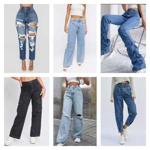 Hot-selling <b>Women</b> Casual <b>Stretch</b> Washed Denim Fashionable Straight Pants <b>Jeans</b> <b>Women's</b> High Waist <b>Jeans</b> Pants Random Shipment - Product Image 3