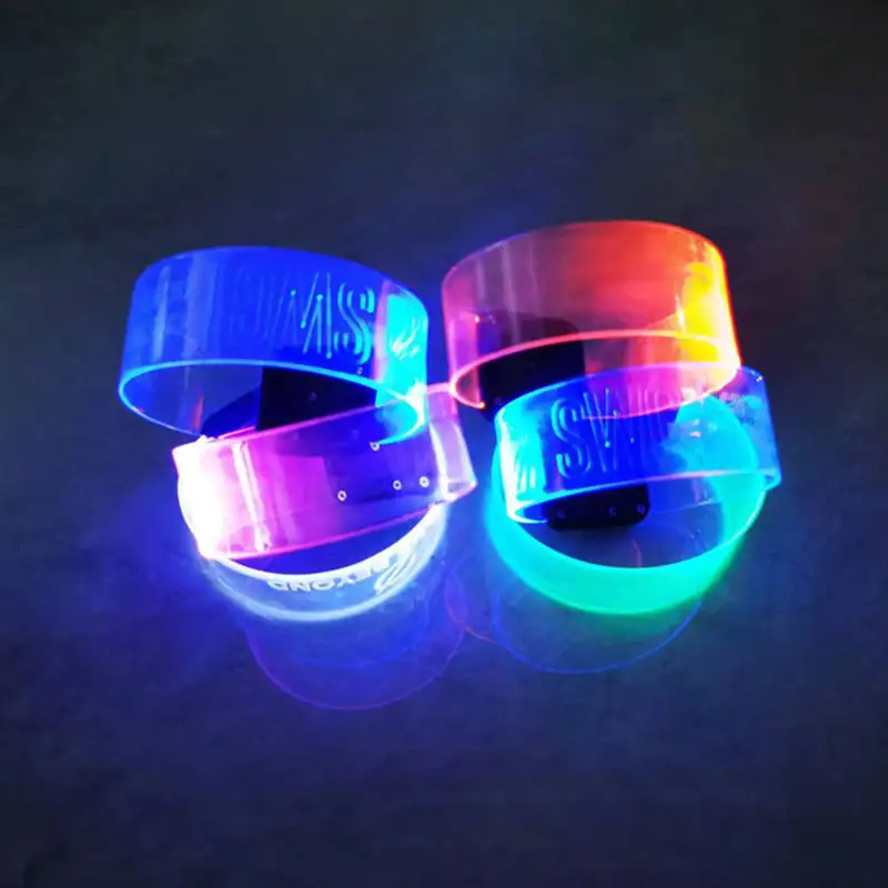 Manufacturer Novelty Transparent TPU Custom Laser Logo Neon Glow Flashing Light Up Led Magnetic Bracelet Wristband