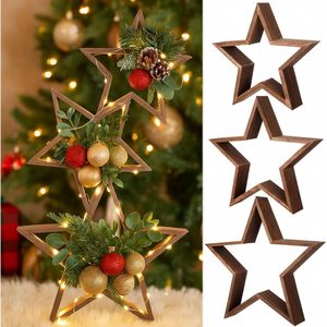 Wooden <b>Star</b> Christmas Ornament <b>Hanging</b> Decoration Rustic Style Wall Pendant Solid Wood Craft 3 Piece Set - Product Image 1