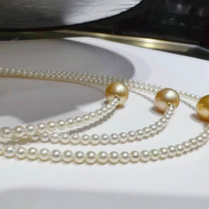 Collar de Perlas de Agua Dulce de Plata de Ley S925, Perlas de Alta Calidad de 3-4 mm con Brillo Intenso, Cadena de Perlas con Perlas Doradas del Mar del Sur de 10-11 mm - Product Image 2