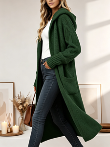 Cárdigan largo verde de Navidad para mujer, de moda, holgado, con capucha y bolsillos grandes, servicio personalizado disponible para uso diario y festivo. - Product Image 3