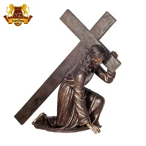 Church Decor Life Size Jesus Statue Christ Religious Brass Jesus Carrying The Cross Statue